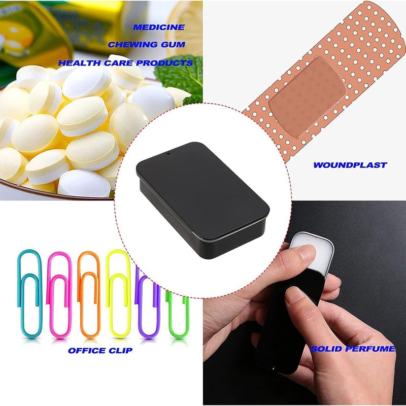 SpiderJuice 3Pc 15G Mini Aluminium Rectangular Portable DIY Lip Balm Solid Perfume Empty Slide Top Tin Container Storage Box Dibbi with Lid, Black, TINSLIDER - Image 2