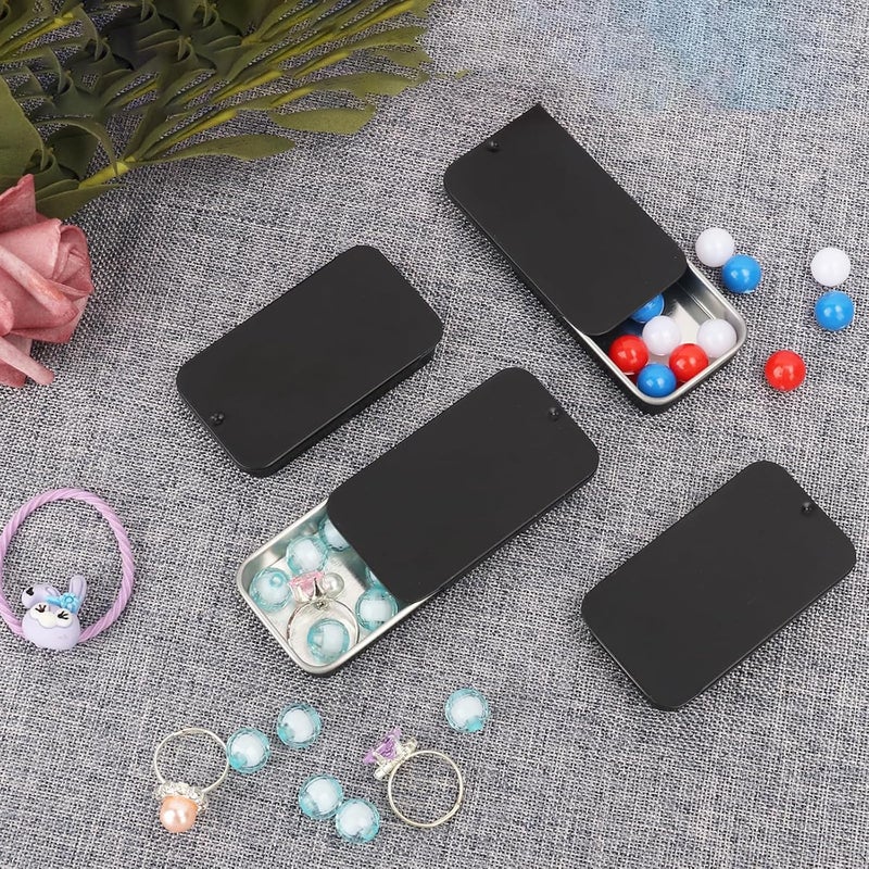 SpiderJuice 3Pc 15G Mini Aluminium Rectangular Portable DIY Lip Balm Solid Perfume Empty Slide Top Tin Container Storage Box Dibbi with Lid, Black, TINSLIDER - Image 4