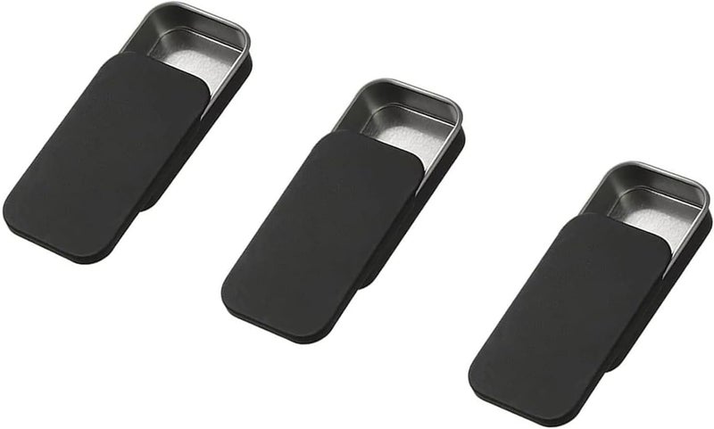 SpiderJuice 3Pc 15G Mini Aluminium Rectangular Portable DIY Lip Balm Solid Perfume Empty Slide Top Tin Container Storage Box Dibbi with Lid, Black, TINSLIDER - Image 1