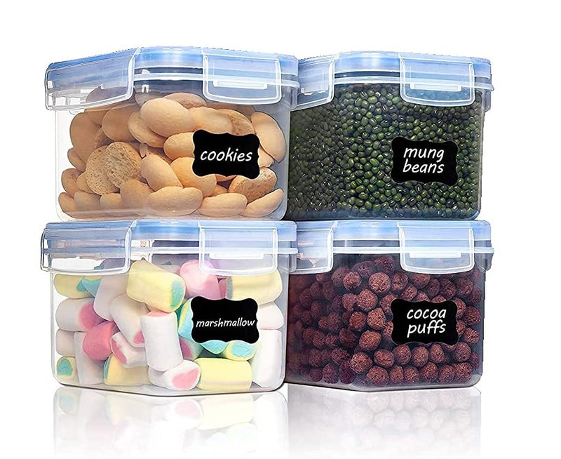 SQINELLI AirTight Container for Kitchen Storage Set Lock Fresh Plastic Fridge Container and Jars set of 405L Food grade and BPA free with Lock Seal Lid Containers Clear 500ml x 4 - Image 1