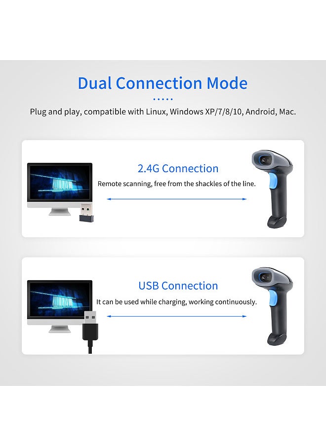 Generic - Handheld Barcode Scanner 1D/2D/QR Code Scanner 2.4G Wireless & USB Wired Bar Code Reader Compatible with Windows Mac Linux for Supermarket Retail Library Logistics Warehouse - Image 1