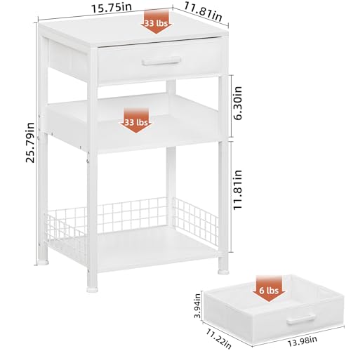 Lerliuo White Printer Stand with Fabric Drawer, 3 Tier Industrial Side Table, Modern Small Printer Desk Holder with Storage Shelf,Multi-Functional Bedside Tables for Home Office Fax Machine Scanner - Image 4