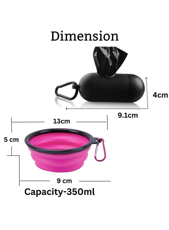 مجموعة سفر 3 في 1 للحيوانات الأليفة للكلاب الصغيرة والمتوسطة الحجم | كيس فضلات + موزع واحد ووعاء قابل للطي (350 مل) (قد يختلف اللون) - Image 2