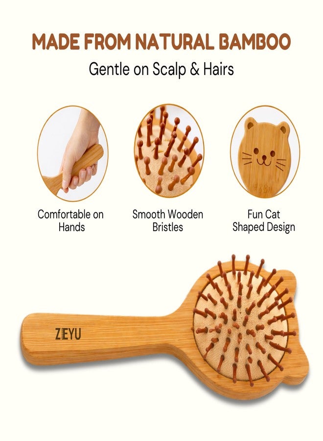 Zeyu Wooden Hair Brush | Wooden Comb with Bamboo Bristles | Paddle Comb for Women | Hair Brush for Men & Women | Paddle Comb for Men | Bamboo Brush (Cat) - Image 2