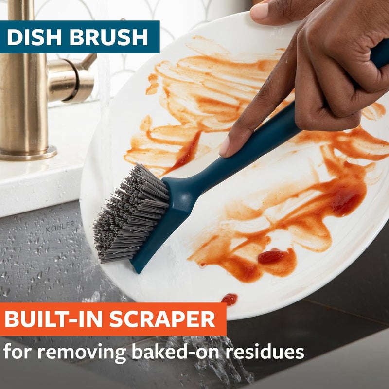 Full Circle Clean Ocean Dish Brush Set  HeavyDuty Bottle  Dish Brushes Made from 100 Recycled Fishing Nets Dishwasher Safe - Image 3