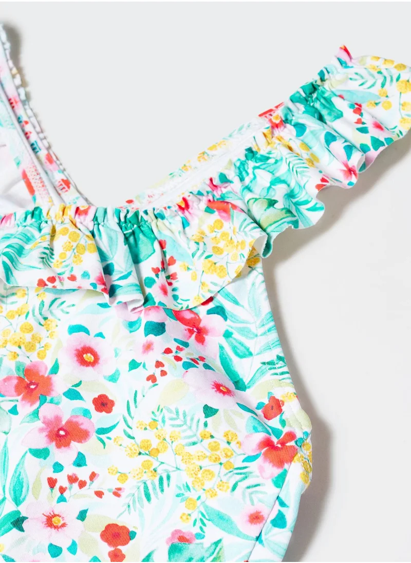 MANGO Kids Ruffled Floral Print Swimsuit