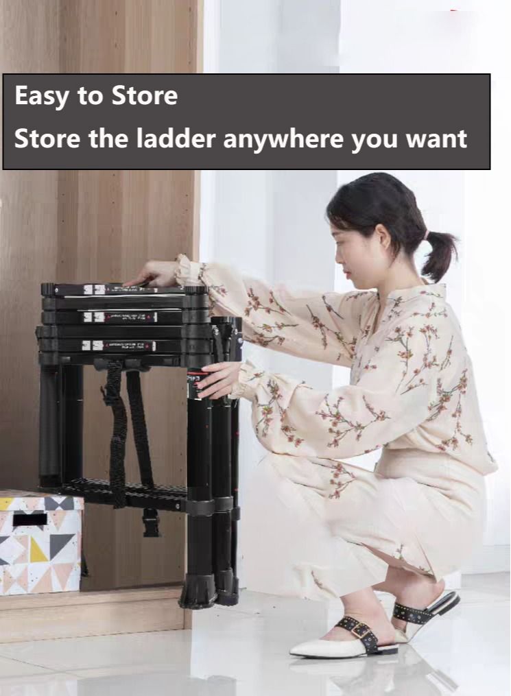 SUNRISE SUNRISE  4 Steps Telescoping Ladder A-Frame Aluminum Telescopic Ladder With 1-Button Retraction Portable Extension Ladder Adjustable Lightweight Folding Ladder For Home150kgs Capacity  - Image 4