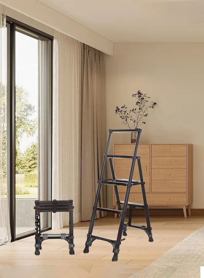 SUNRISE SUNRISE  4 Steps Telescoping Ladder A-Frame Aluminum Telescopic Ladder With 1-Button Retraction Portable Extension Ladder Adjustable Lightweight Folding Ladder For Home150kgs Capacity  - Image 3