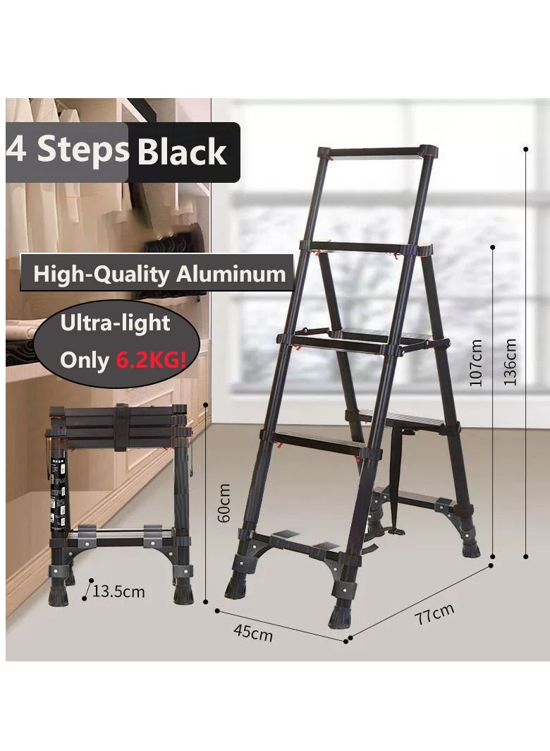 SUNRISE SUNRISE  4 Steps Telescoping Ladder A-Frame Aluminum Telescopic Ladder With 1-Button Retraction Portable Extension Ladder Adjustable Lightweight Folding Ladder For Home150kgs Capacity  - Image 2