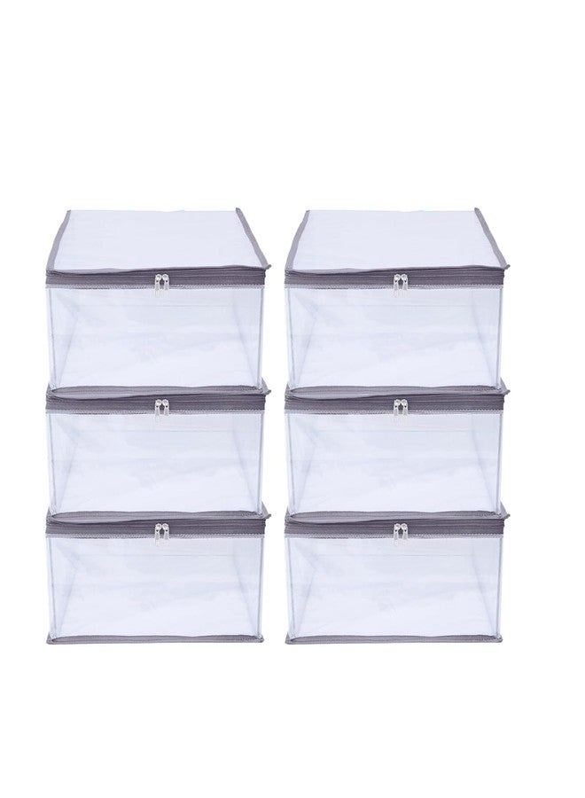 ABBASI Saree Cover Storage Bag Big for Clothes with Zip Organizer for Wardrobe, transparent Large Design Boxes (Grey, Pack of 6) - Image 1