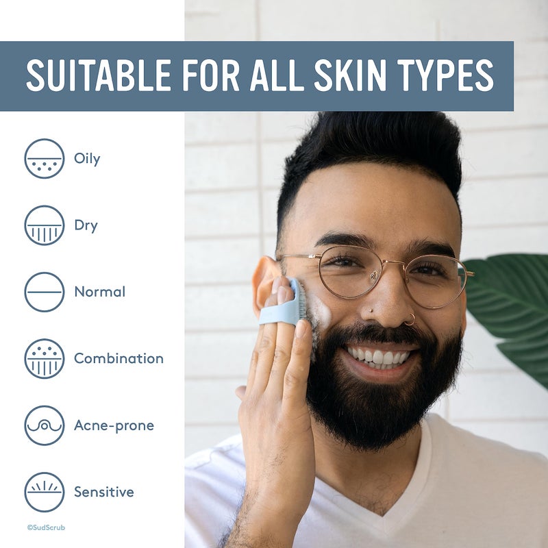 Sud ScrubÂ® Antimicrobial Silicone Face Scrubber, 1 Pack, Gentle Face Exfoliator for Sensitive Skin, Eco Friendly Facial Cleansing Brush, Exfoliating Face Brush for Men and Women (Blue) - Image 4
