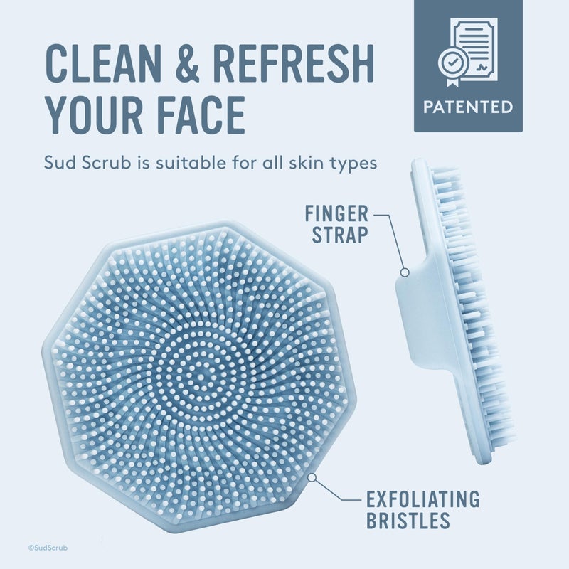 Sud ScrubÂ® Antimicrobial Silicone Face Scrubber, 1 Pack, Gentle Face Exfoliator for Sensitive Skin, Eco Friendly Facial Cleansing Brush, Exfoliating Face Brush for Men and Women (Blue) - Image 5