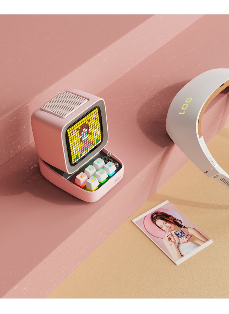 Ditoo Pro Bluetooth Mini Speaker Retro Pixel Art Bluetooth Speaker with RGB Mechanical Keyboard Pink