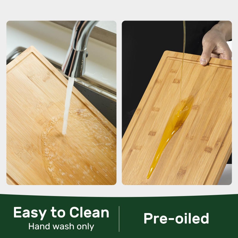 Kikcoin 24â€Ã—18â€ Bamboo Cutting Boards for Kitchen, Wooden Healthy Cutting Boards for Charcuterie, Vegetables, Cheese, Bread, Extra Large Chopping Boards with Deep Juice Groove and Handle, Natural - Image 5