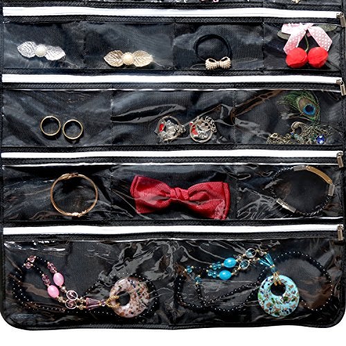 BB Brotrade Hanging Jewelry Organizer,Accessories Organizer,56 Zipper Pocket Organizer for Holding Jewelries (Black-Zipper) - Image 5