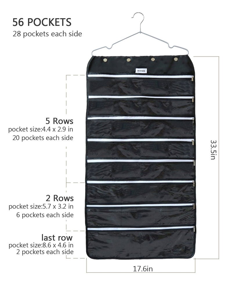 BB Brotrade Hanging Jewelry Organizer,Accessories Organizer,56 Zipper Pocket Organizer for Holding Jewelries (Black-Zipper) - Image 3