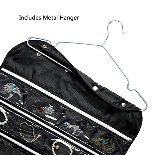 BB Brotrade Hanging Jewelry Organizer,Accessories Organizer,56 Zipper Pocket Organizer for Holding Jewelries (Black-Zipper) - Image 4