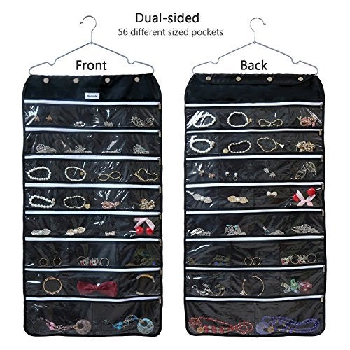 BB Brotrade Hanging Jewelry Organizer,Accessories Organizer,56 Zipper Pocket Organizer for Holding Jewelries (Black-Zipper) - Image 2
