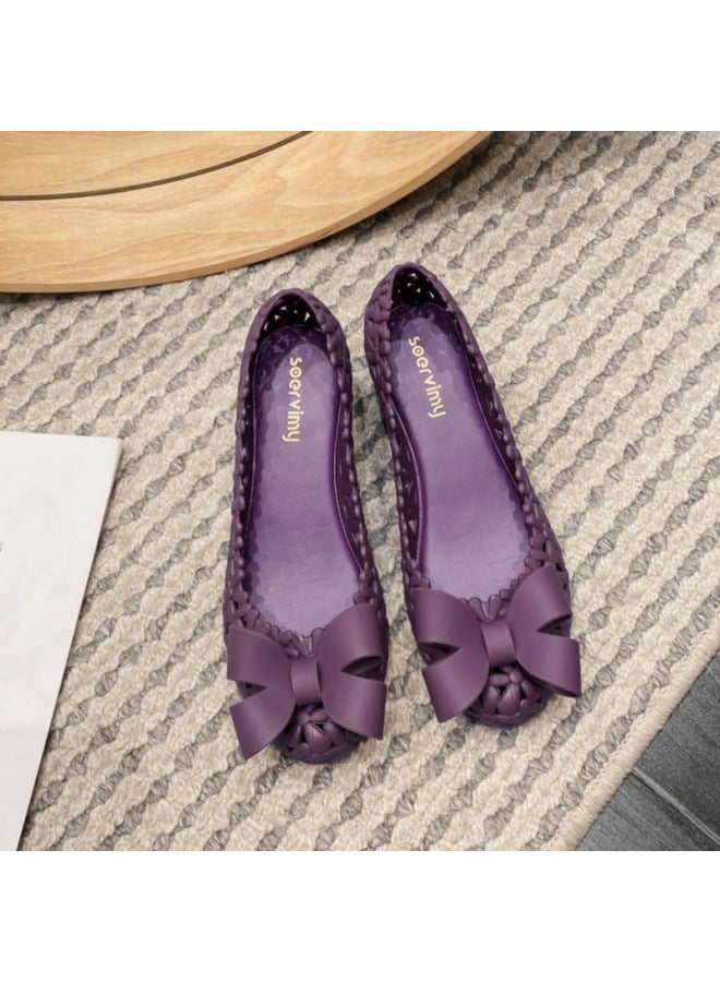 Women's Sandals For Summer New Fashion Hollow-out Casual Non-slip Shallow Bowknot Wedge Closed-toe Sandals For Outdoor Wear
