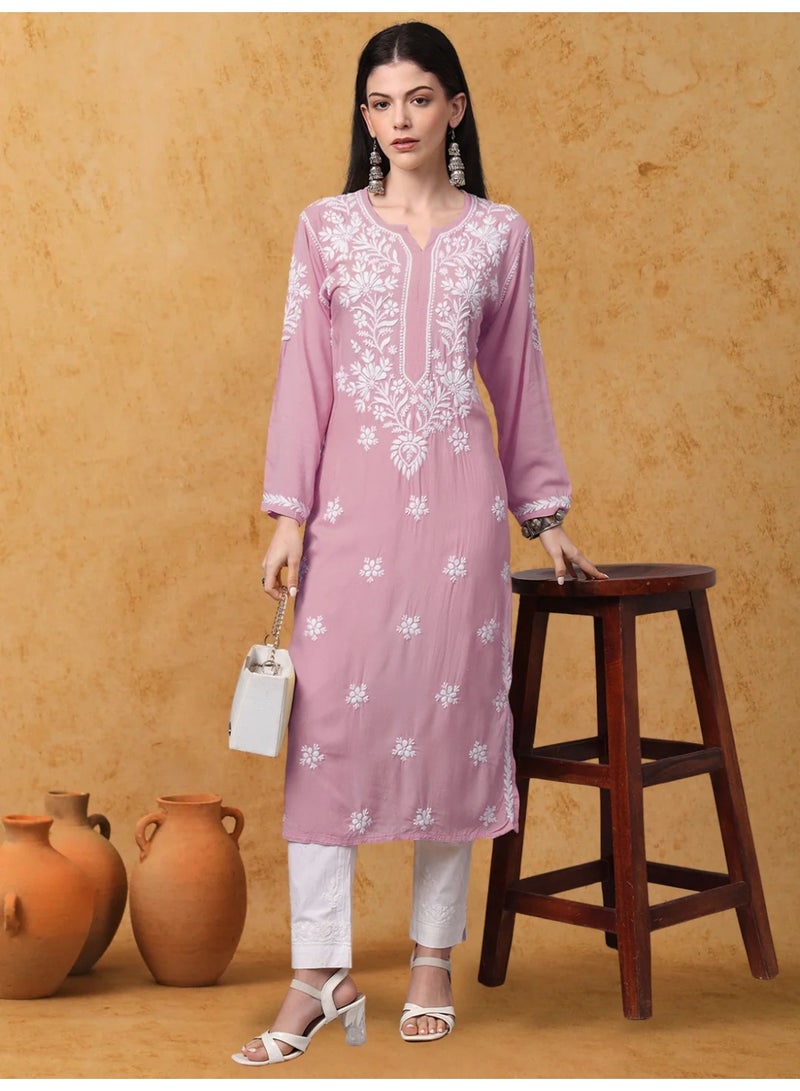 Alaya Hand Embroidered Chikankari Modal Kurta-AL4059 - Image 5