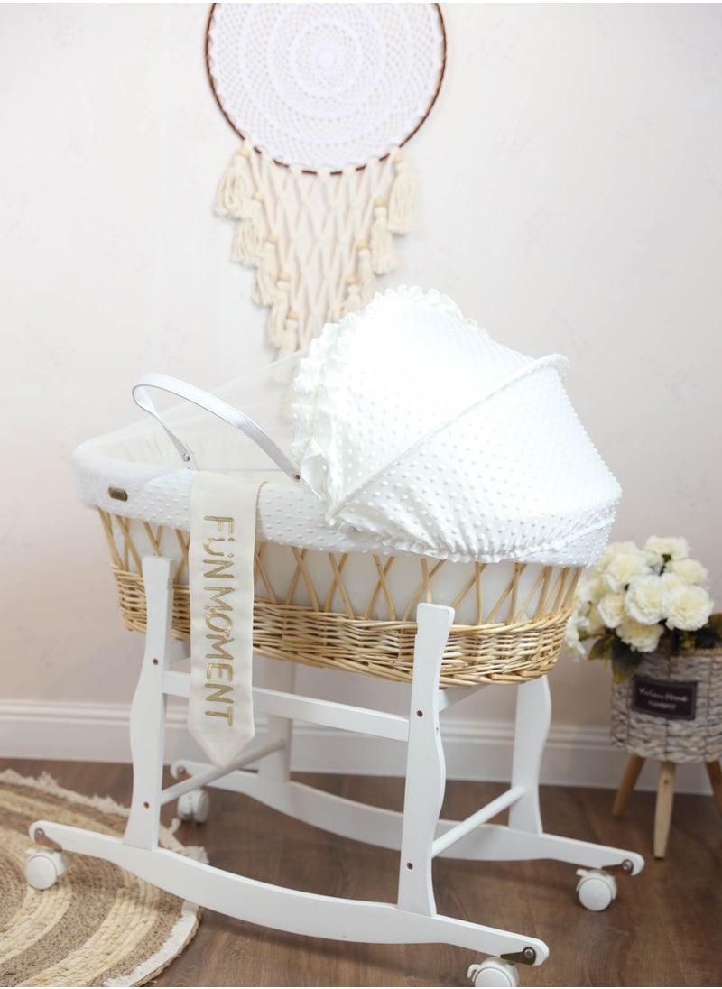 FUN MOMENT - Moses Basket Cot With Wheels Stand (White) - Image 1