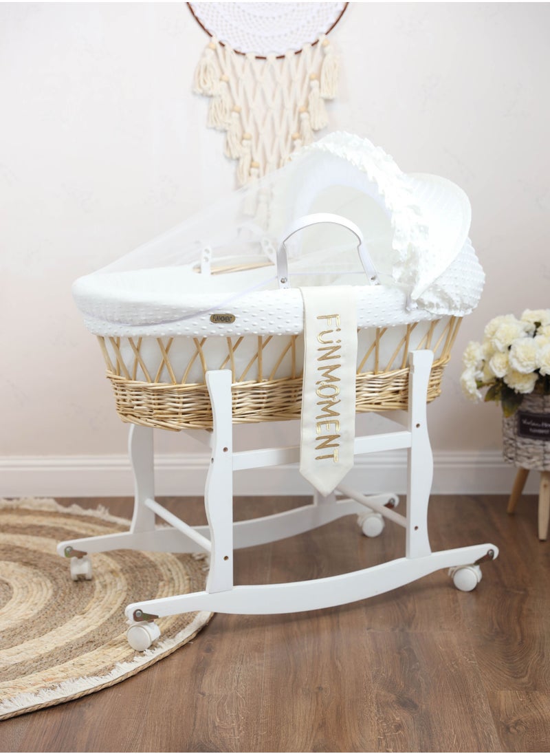 FUN MOMENT - Moses Basket Cot With Wheels Stand (White) - Image 1