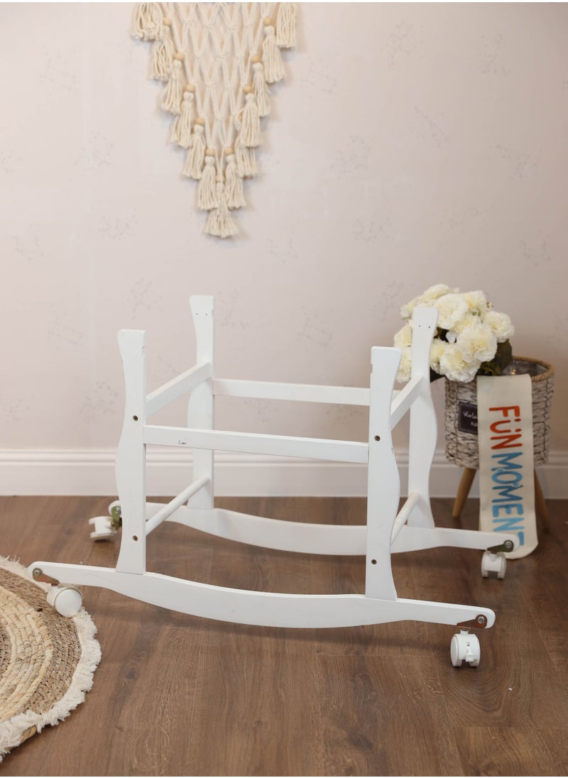 FUN MOMENT - Moses Basket Cot With Wheels Stand (White) - Image 1