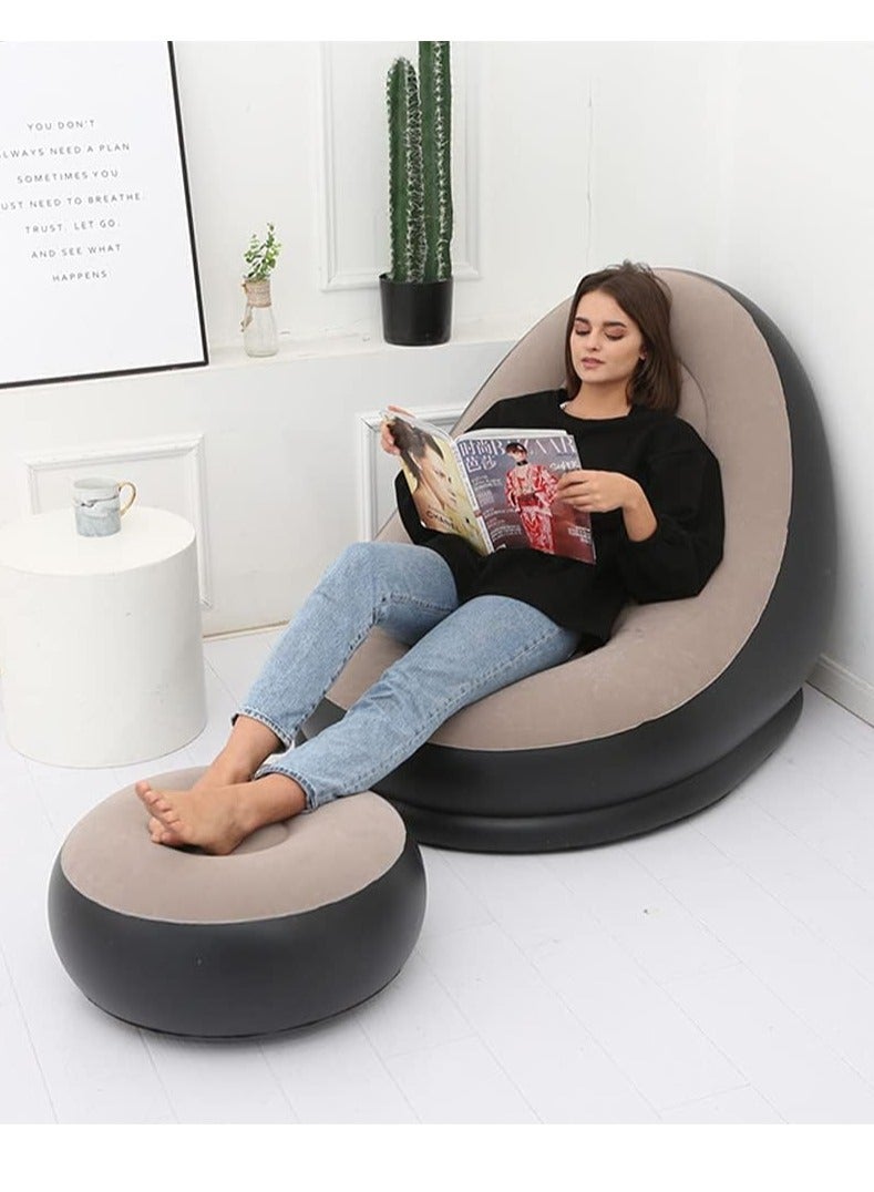 Gulf Trend Inflatable Air Chair with Footrest Stool – Comfortable Furniture Set (116x98x83 cm, Brown) - Image 1