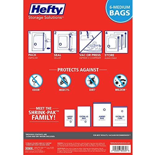 Shrink-Pak Hefty Shrink-Pak Vacuum Storage Bags - Space Saver for Under Bed Storage, Clothing and Comforters, 3X More Storage Space, 6 Medium Zipper Bags - Image 3