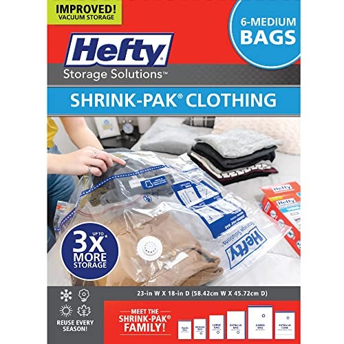 Shrink-Pak Hefty Shrink-Pak Vacuum Storage Bags - Space Saver for Under Bed Storage, Clothing and Comforters, 3X More Storage Space, 6 Medium Zipper Bags - Image 1