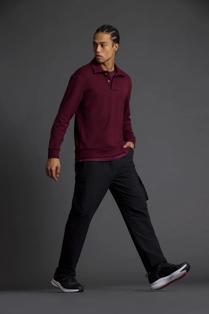 Defacto Standard Fit Polo Collar Modal Sports Sweatshirt