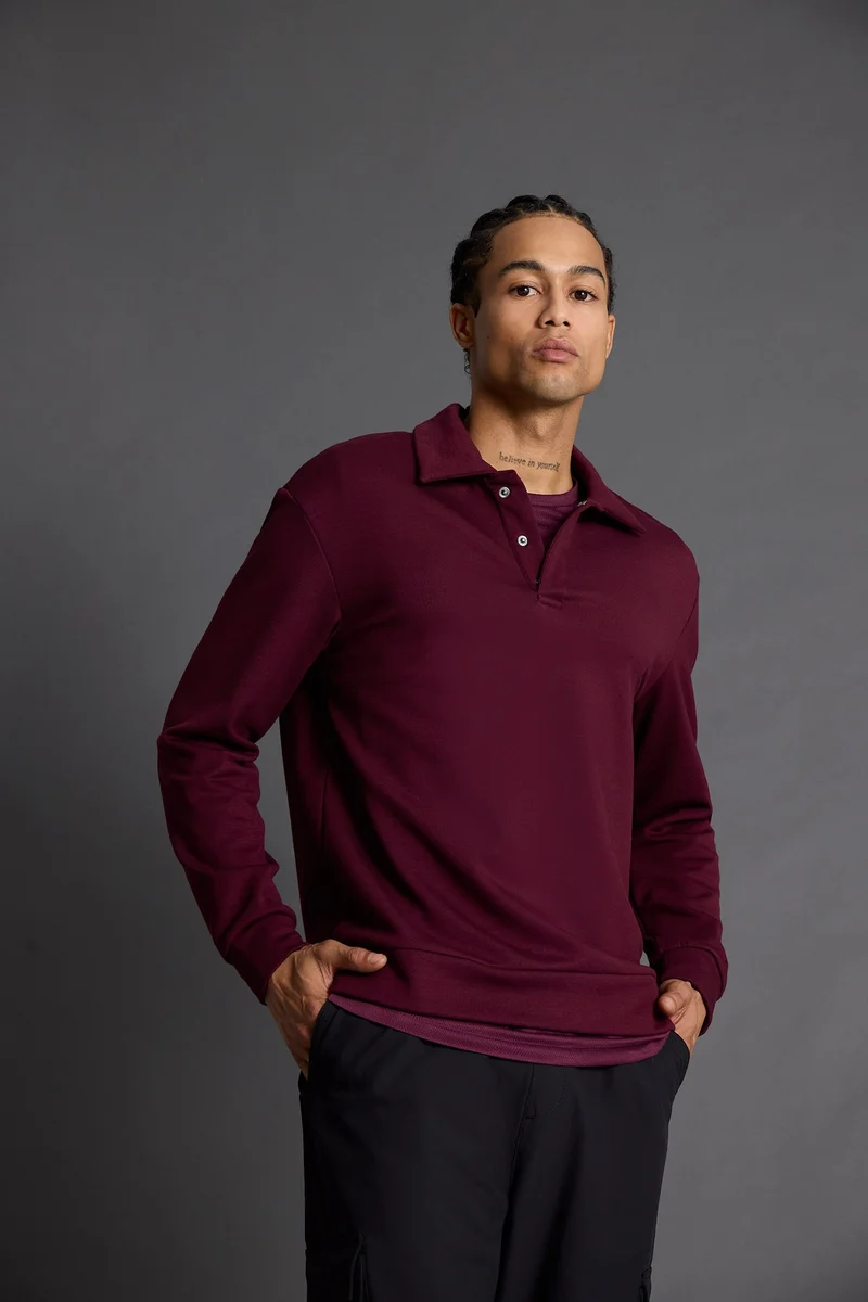 Defacto Standard Fit Polo Collar Modal Sports Sweatshirt