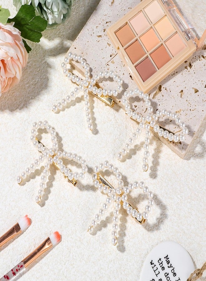 LLOUSSAK 4Pcs Pearl Bow Hair Clips, Elegant Pearl Hair Accessories with Bow Design, Non-Slip Duckbill Clips for Women Girls, Perfect for Weddings, Proms, Parties, Daily Use - Image 4