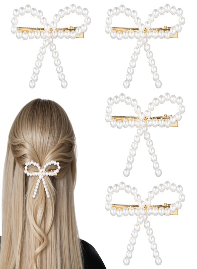 LLOUSSAK 4Pcs Pearl Bow Hair Clips, Elegant Pearl Hair Accessories with Bow Design, Non-Slip Duckbill Clips for Women Girls, Perfect for Weddings, Proms, Parties, Daily Use - Image 1