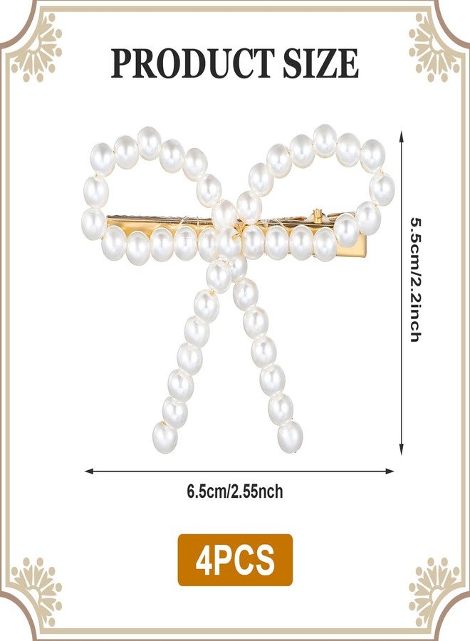 LLOUSSAK 4Pcs Pearl Bow Hair Clips, Elegant Pearl Hair Accessories with Bow Design, Non-Slip Duckbill Clips for Women Girls, Perfect for Weddings, Proms, Parties, Daily Use - Image 2