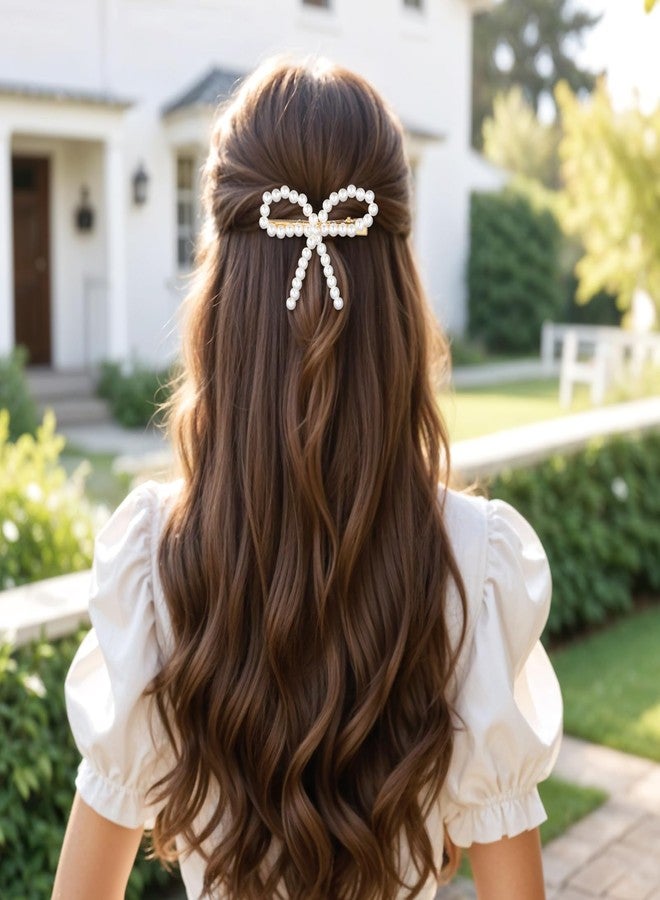 LLOUSSAK 4Pcs Pearl Bow Hair Clips, Elegant Pearl Hair Accessories with Bow Design, Non-Slip Duckbill Clips for Women Girls, Perfect for Weddings, Proms, Parties, Daily Use - Image 5