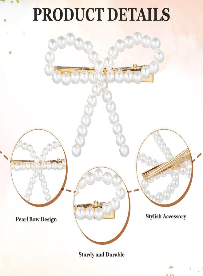 LLOUSSAK 4Pcs Pearl Bow Hair Clips, Elegant Pearl Hair Accessories with Bow Design, Non-Slip Duckbill Clips for Women Girls, Perfect for Weddings, Proms, Parties, Daily Use - Image 3
