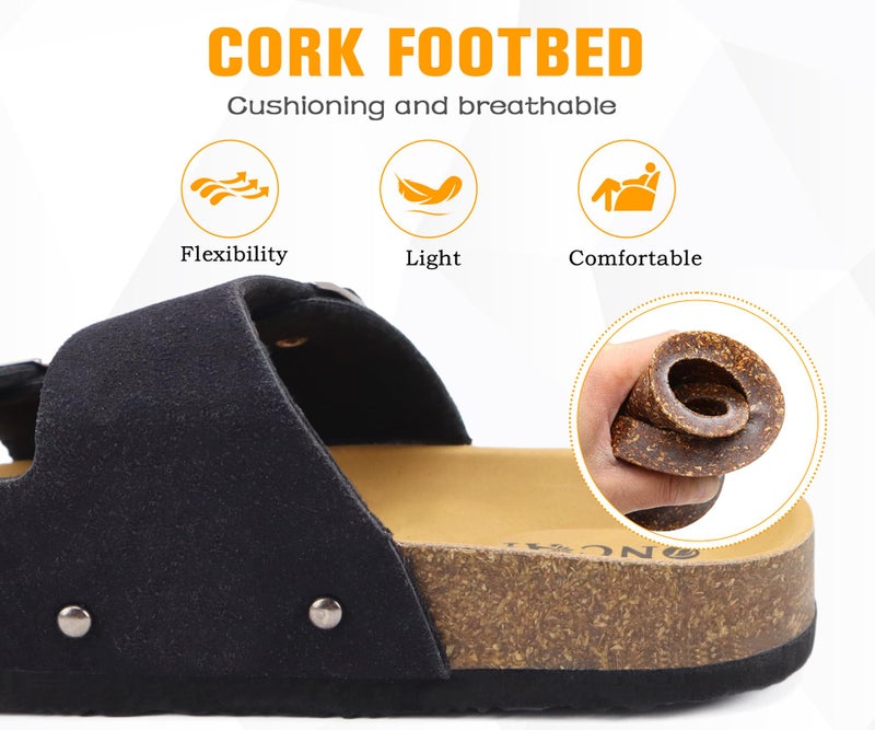 ONCAI Womens Comfortable Sandals Knock Off Clogs Sandals Women Dressy Summer Flat with Arch Support Two Strap Slip On Adjustable Buckle Slides Shoes for Women Black Size 7 - Image 5