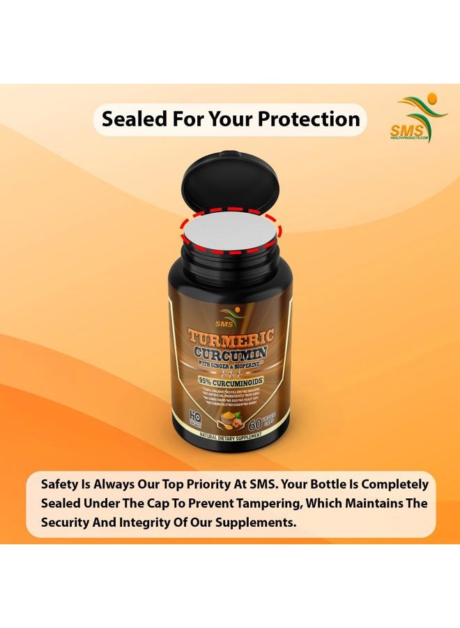 SMSHEALTHPRODUCTS.com Turmeric Curcumin with Ginger, BioPerine Black Pepper, 95% Curcuminoids, Natural Joint & Healthly Inflammatory Support, Antioxidant Tumeric Supplement, 60 Veggie Capsules, Made in USA, by SMS - Image 3