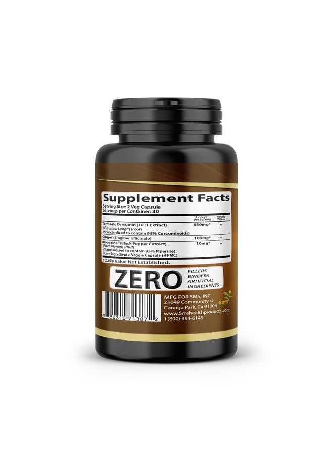 SMSHEALTHPRODUCTS.com Turmeric Curcumin with Ginger, BioPerine Black Pepper, 95% Curcuminoids, Natural Joint & Healthly Inflammatory Support, Antioxidant Tumeric Supplement, 60 Veggie Capsules, Made in USA, by SMS - Image 5