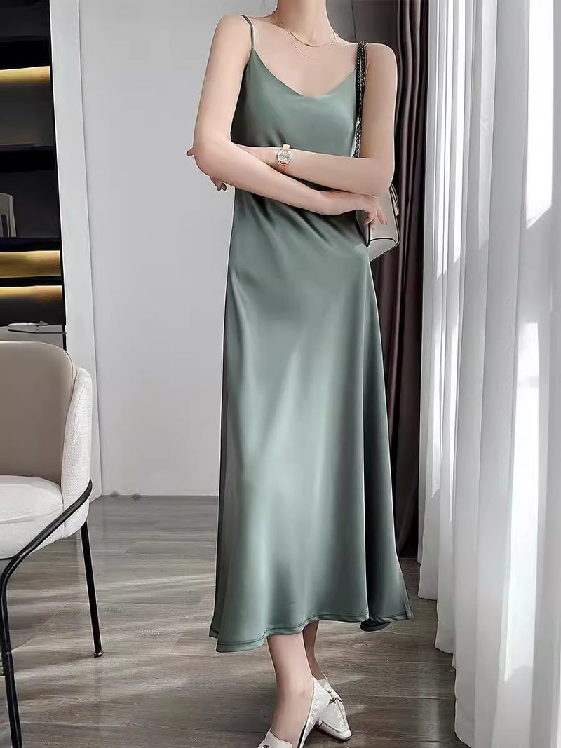 Dress Satin High-End Acetate Suspender Skirt For Women 24 New Summer Inner Elegant Over-The-Knee Long Skirt - Image 3
