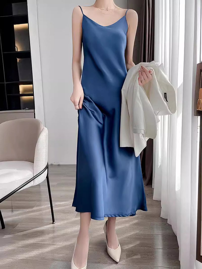 Dress Satin High-End Acetate Suspender Skirt For Women 24 New Summer Inner Elegant Over-The-Knee Long Skirt - Image 2