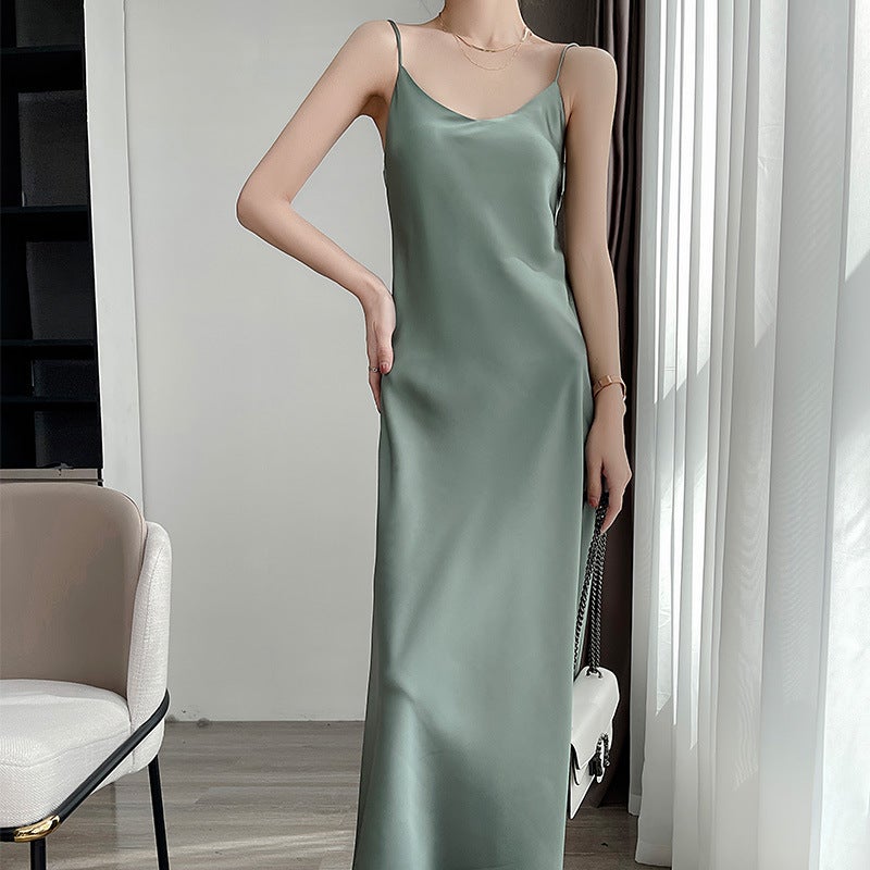 Dress Satin High-End Acetate Suspender Skirt For Women 24 New Summer Inner Elegant Over-The-Knee Long Skirt - Image 1