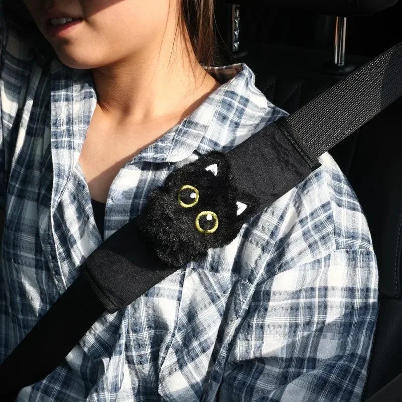 New Black Cat Plush Seat Belt Cover Cute Animal Car Shoulder Pad Pillow for Women Safety Belt Protector Gift for Cat Lovers - Image 5