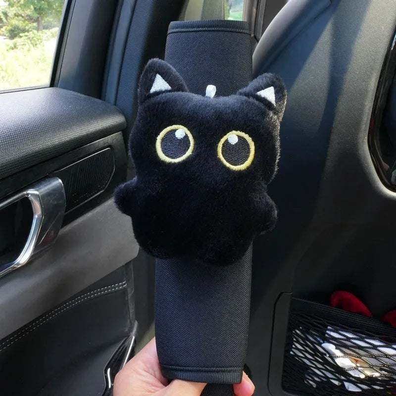 New Black Cat Plush Seat Belt Cover Cute Animal Car Shoulder Pad Pillow for Women Safety Belt Protector Gift for Cat Lovers - Image 1