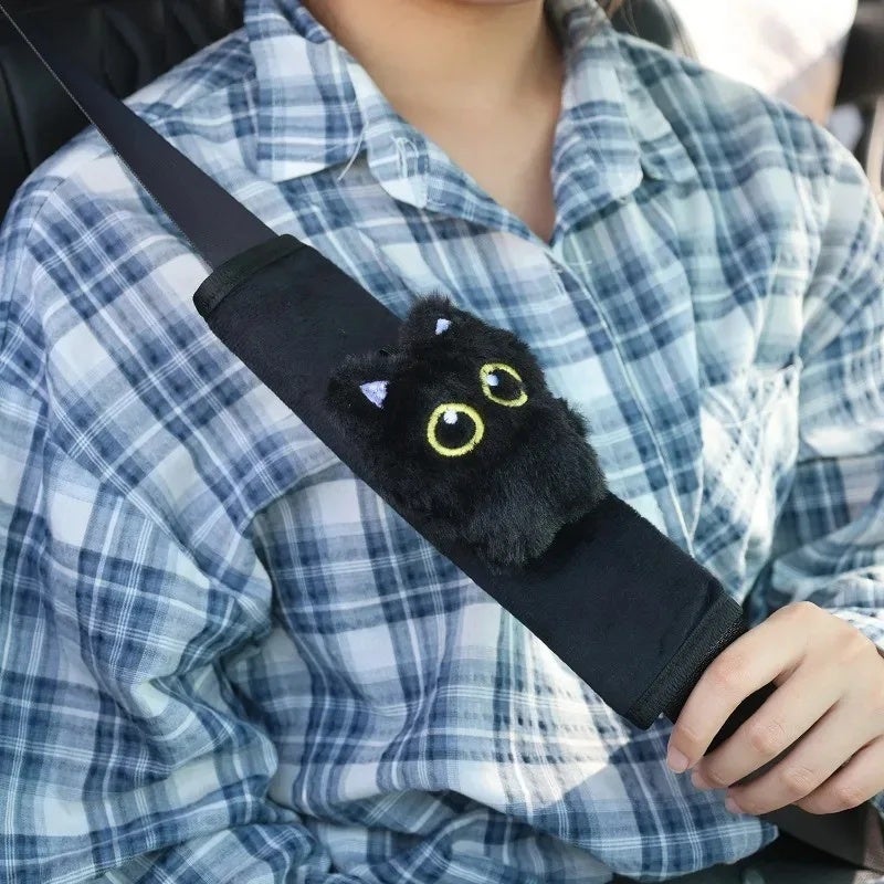 New Black Cat Plush Seat Belt Cover Cute Animal Car Shoulder Pad Pillow for Women Safety Belt Protector Gift for Cat Lovers - Image 3