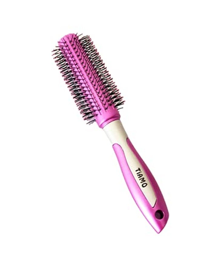 Tiamo Plastic Round PINK Hairbrush for daily hair grooming. - Image 3