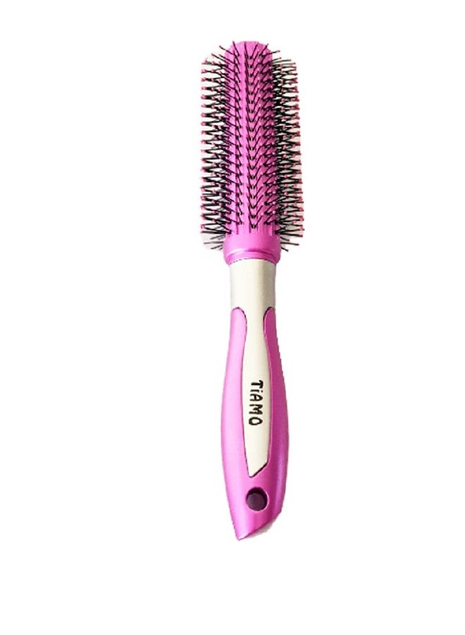 Tiamo Plastic Round PINK Hairbrush for daily hair grooming. - Image 1