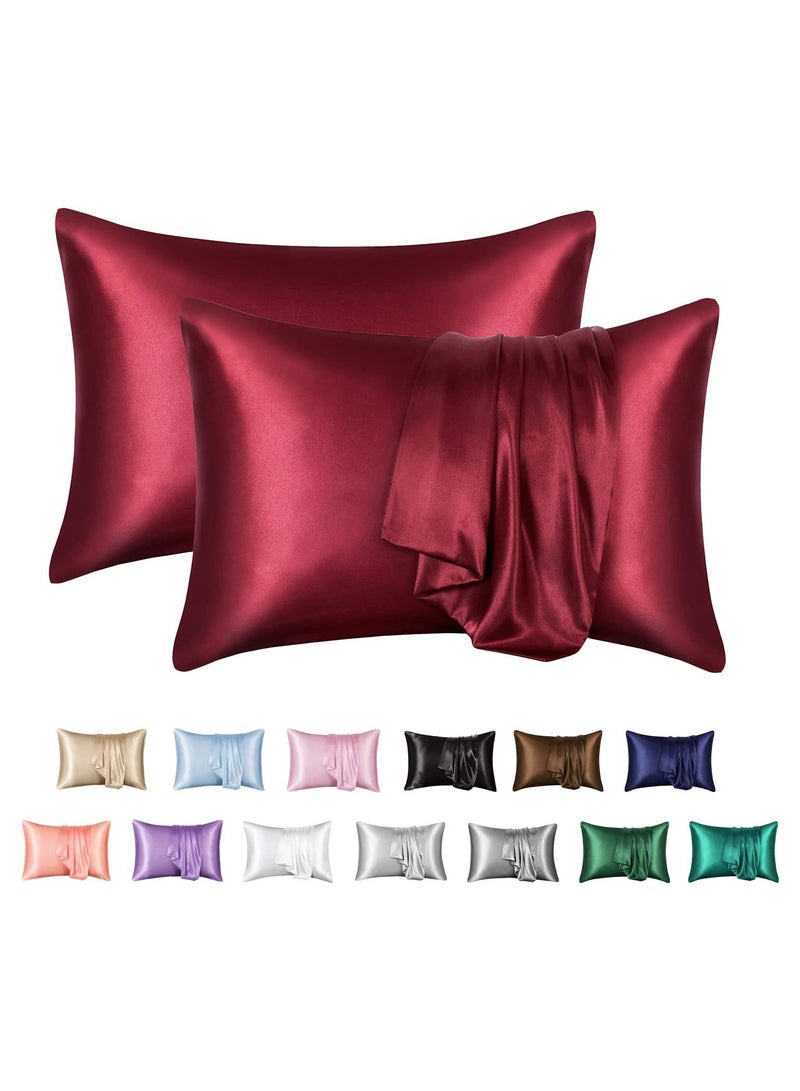 Silk Satin Pillowcase for Hair and Skin Care, Set of 2 Queen Size (51cm x 76cm), Soft Smooth Breathable Silk Pillow Covers, Luxurious Envelop Design  - Image 1