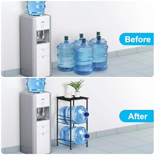 BTY Water Bottle Holder Organizer 5 Gallon Water Jug Holder with Top Shelves 2 Tier Water Cooler Jug Storage Rack Heavy Duty Water Dispenser Stand for 5 Gallon Bottle Kitchen Office Living Room Black - Image 5